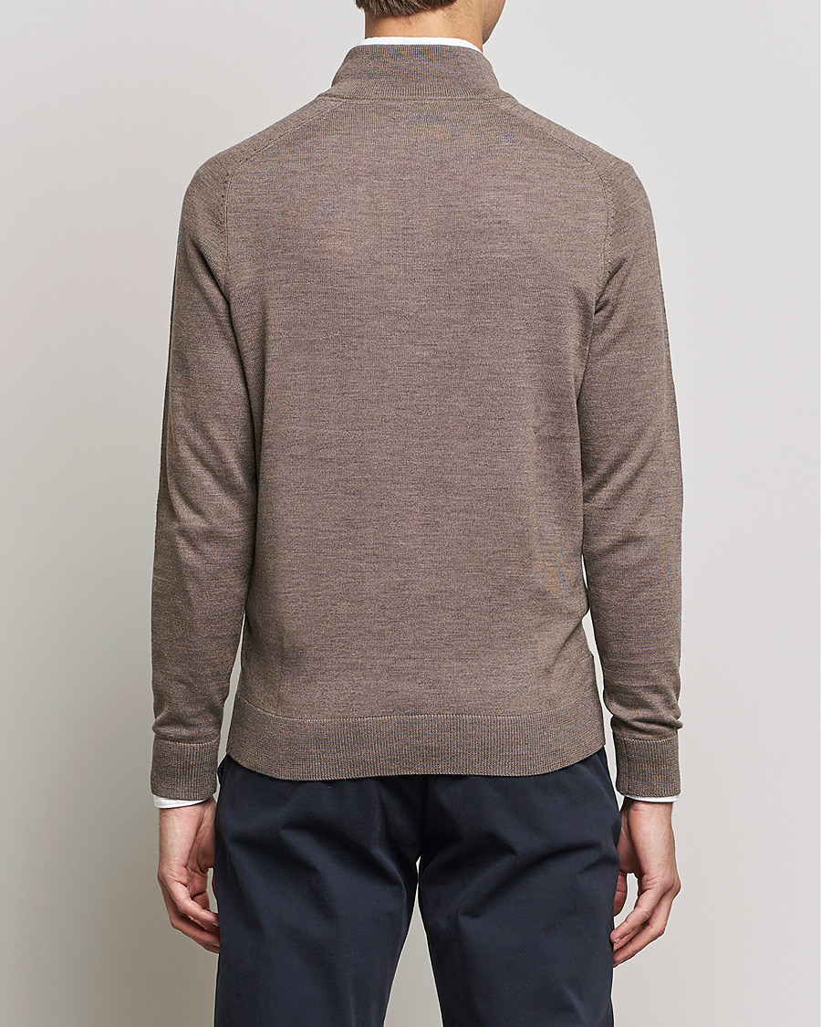 Heren | Truien | Morris | John Merino Half Zip Light Brown