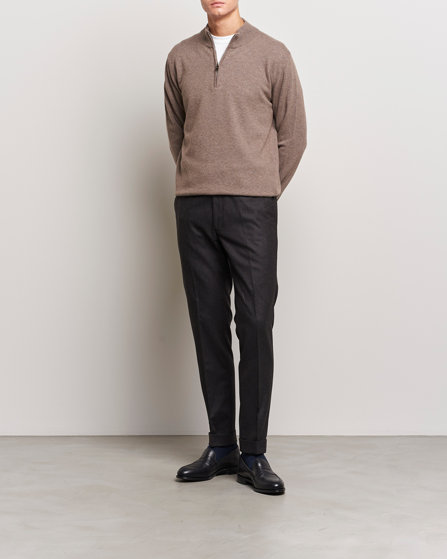 Heren | Broeken | Oscar Jacobson | Denz Turn Up Flannel Trousers Brown Melange