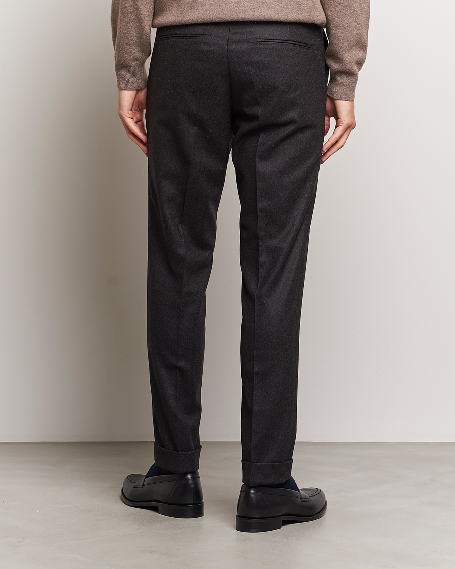 Heren | Broeken | Oscar Jacobson | Denz Turn Up Flannel Trousers Brown Melange