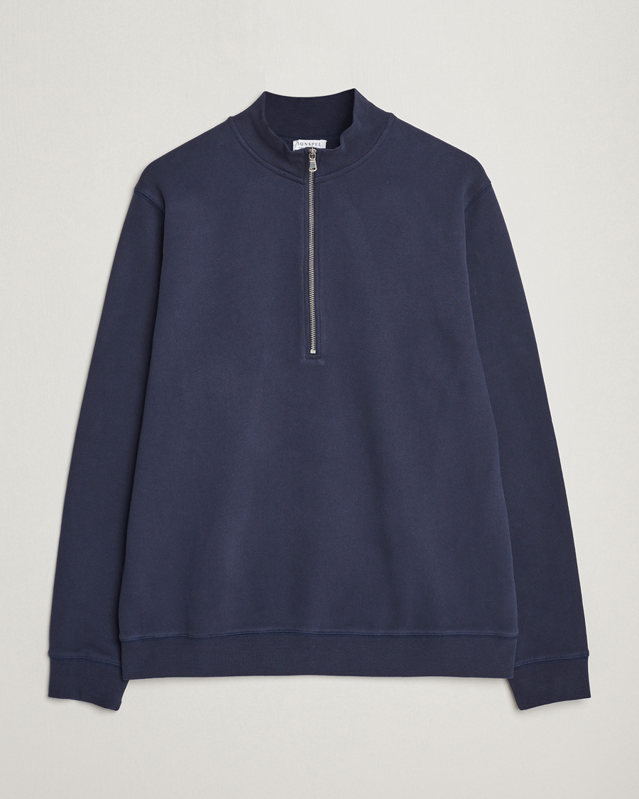 Heren | Truien | Sunspel | Loopback Half Zip Navy