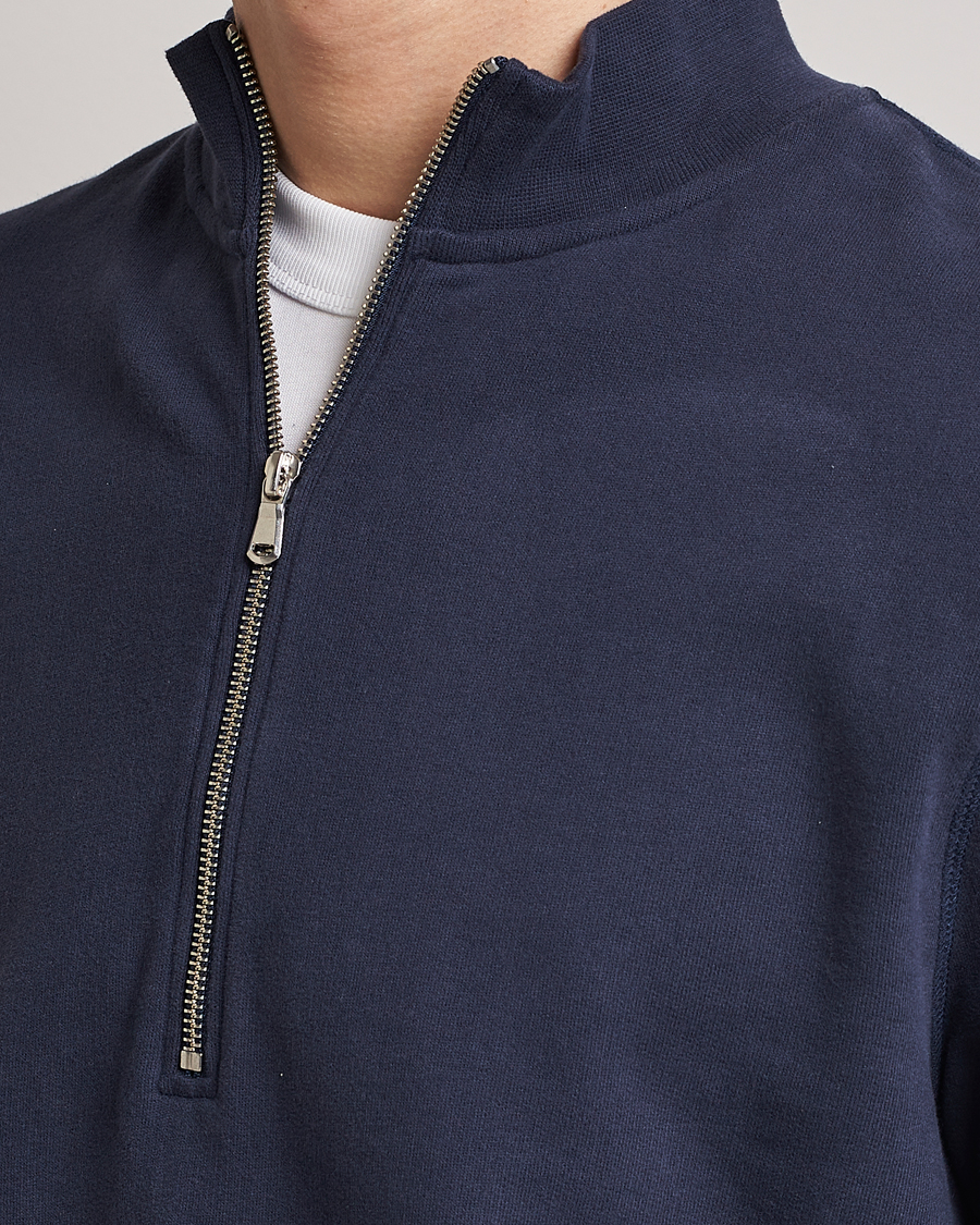 Heren | Truien | Sunspel | Loopback Half Zip Navy