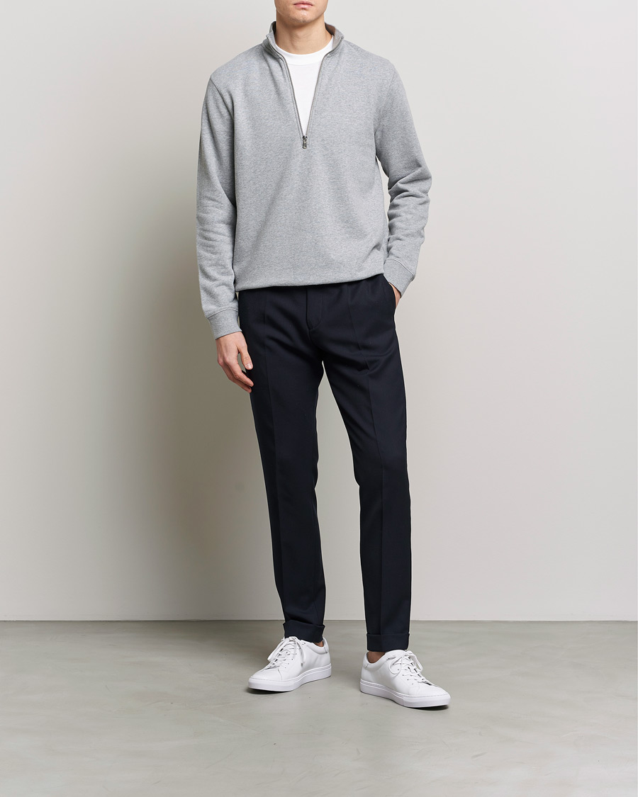 Heren | Truien | Sunspel | Loopback Half Zip Sweatshirt Grey Melange
