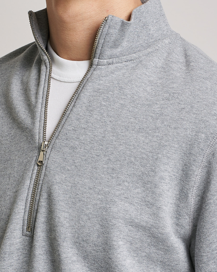 Heren | Truien | Sunspel | Loopback Half Zip Sweatshirt Grey Melange