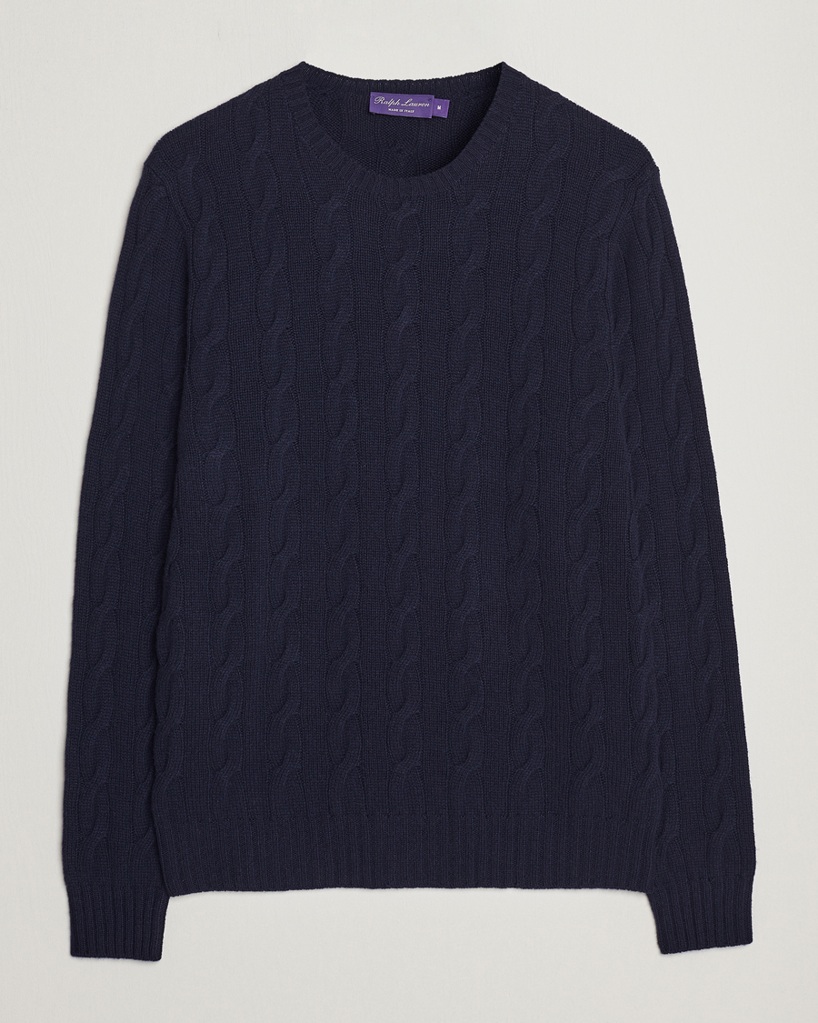 Heren | Truien | Ralph Lauren Purple Label | Cashmere Cable Crew Neck Sweater Chairman Navy