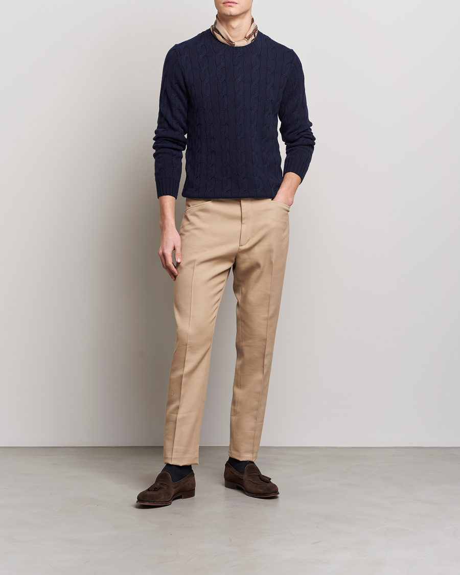 Heren | Truien | Ralph Lauren Purple Label | Cashmere Cable Crew Neck Sweater Chairman Navy