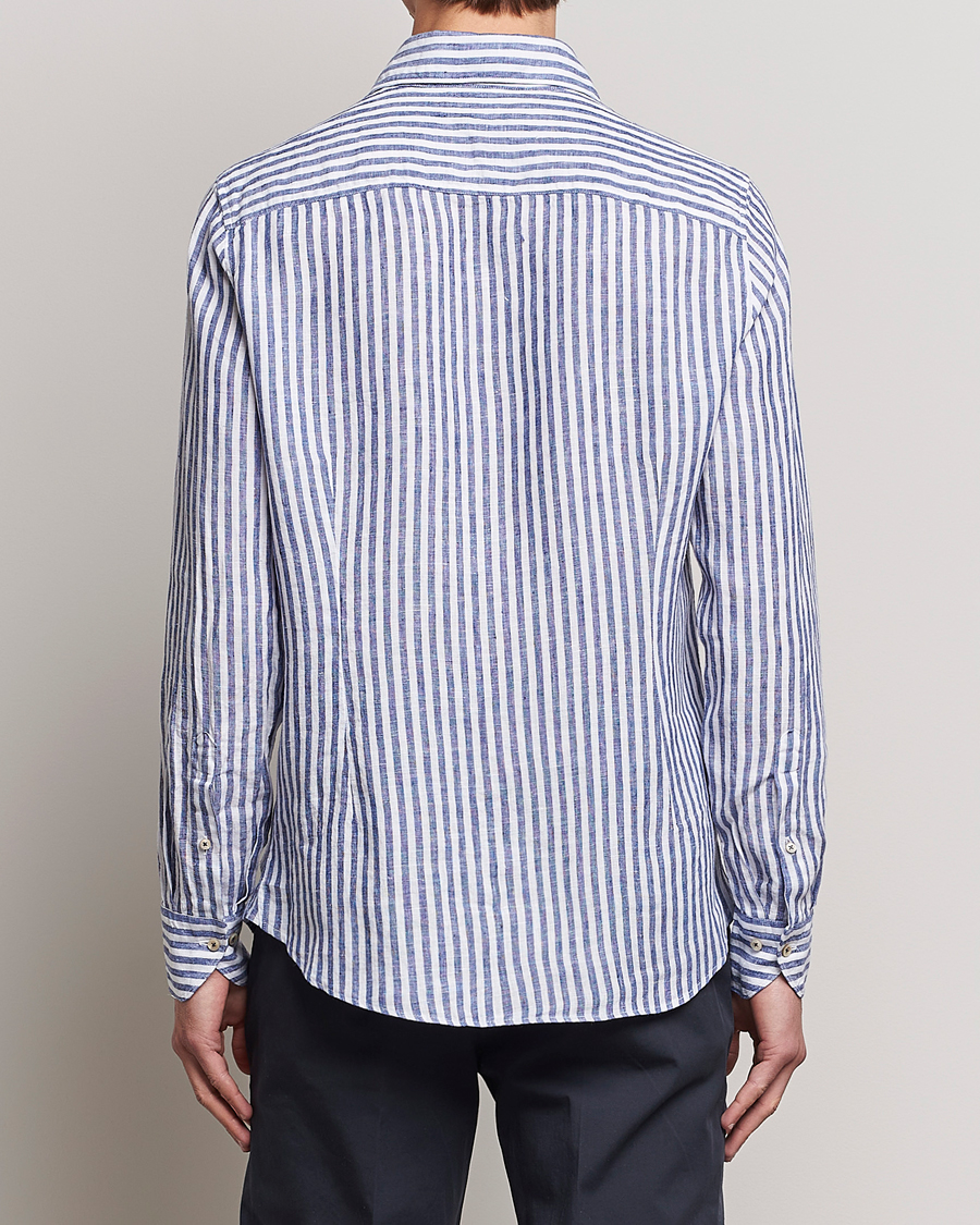 Heren | Overhemden | Stenströms | Slimline Cut Away Striped Linen Shirt Blue