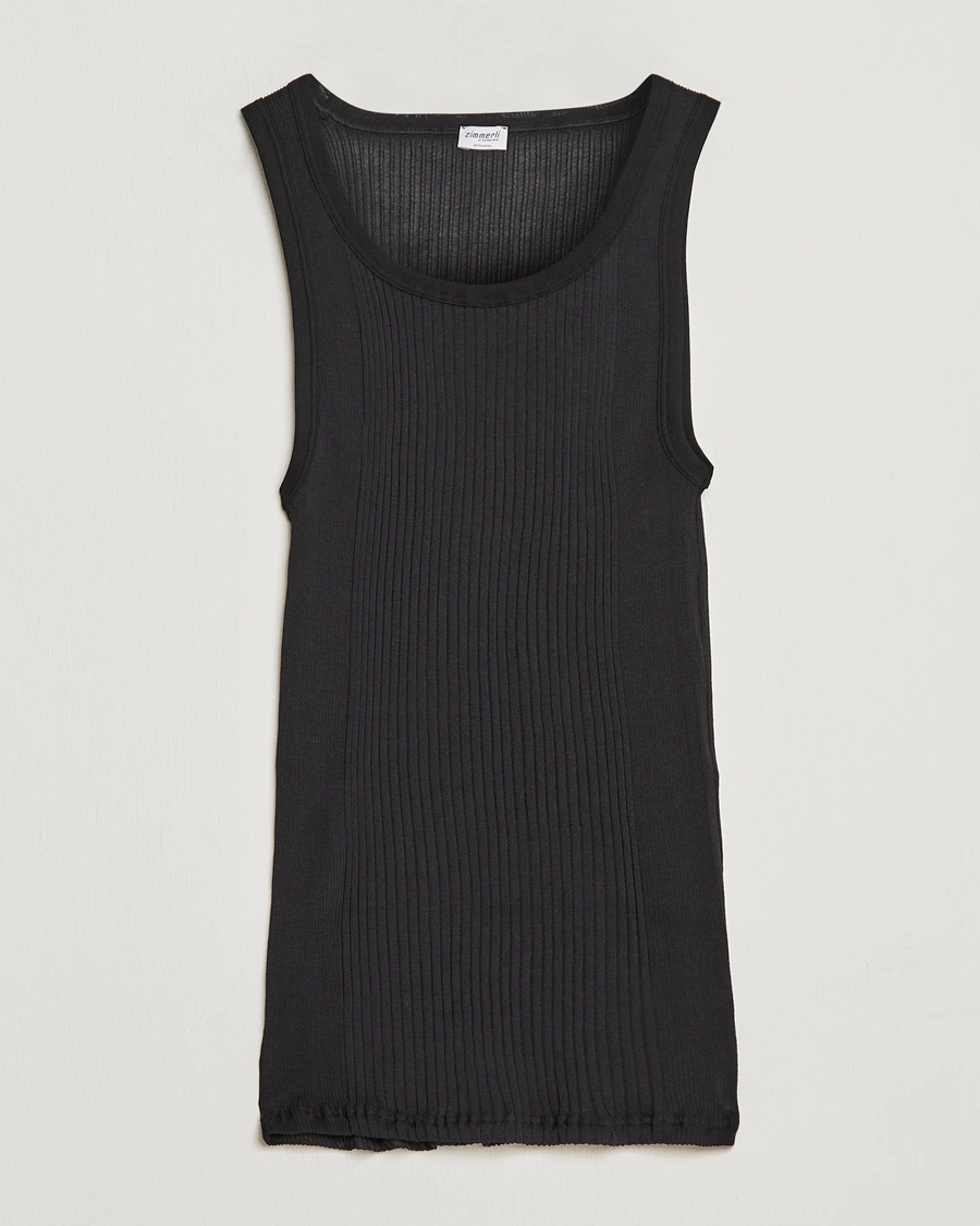 Heren | T-shirts | Zimmerli of Switzerland | Ribbed Mercerized Cotton Tank Top Black