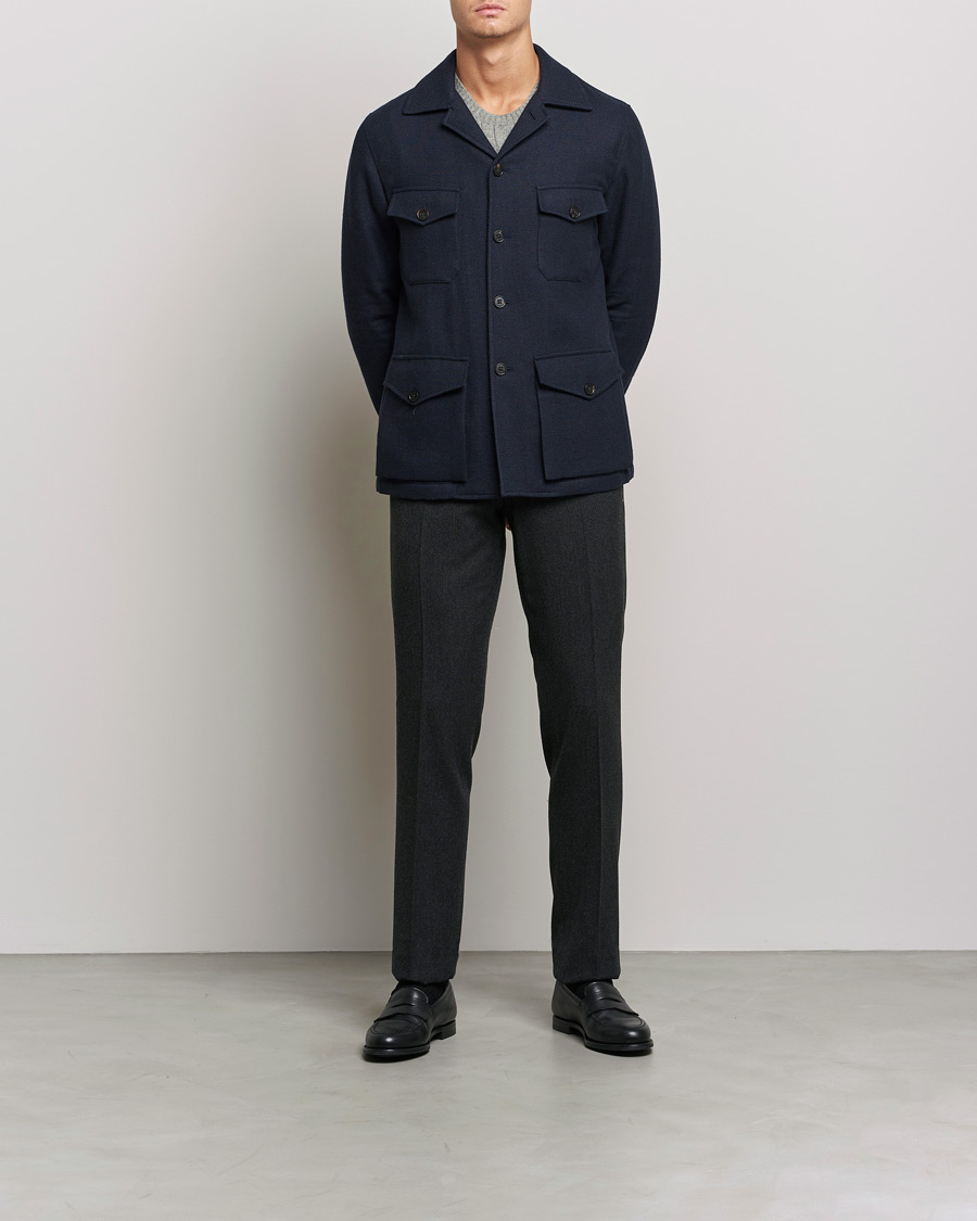 Heren | Broeken | Ralph Lauren Purple Label | Flat Front Flannel Trousers Dark Grey