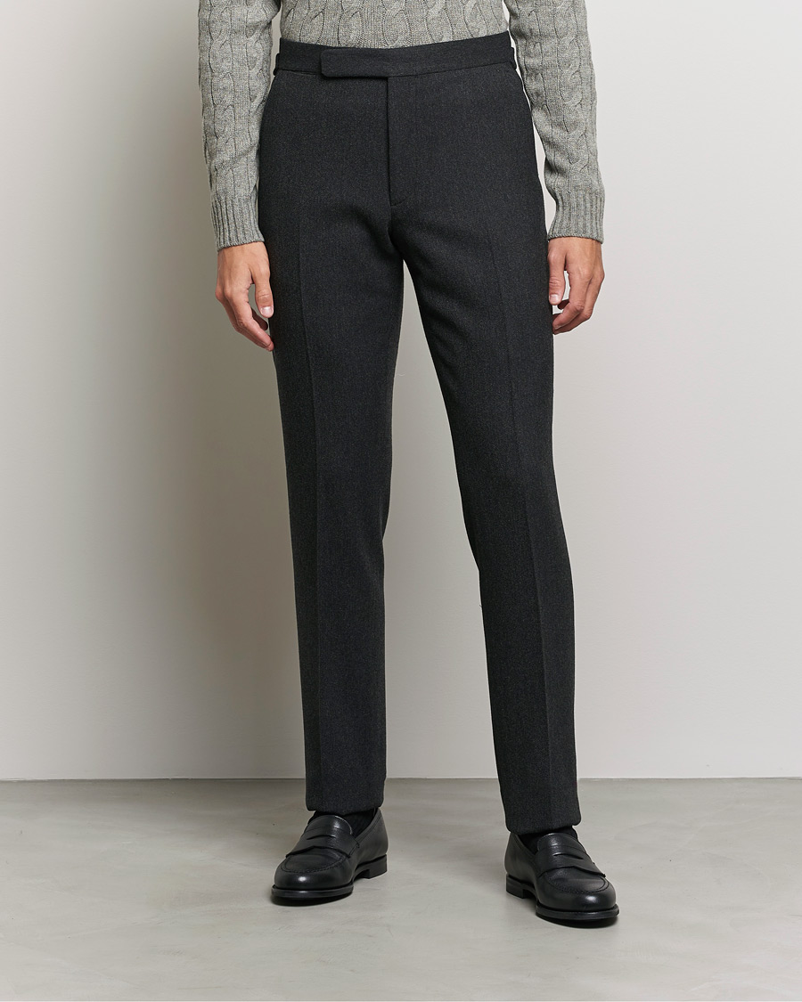 Heren | Broeken | Ralph Lauren Purple Label | Flat Front Flannel Trousers Dark Grey