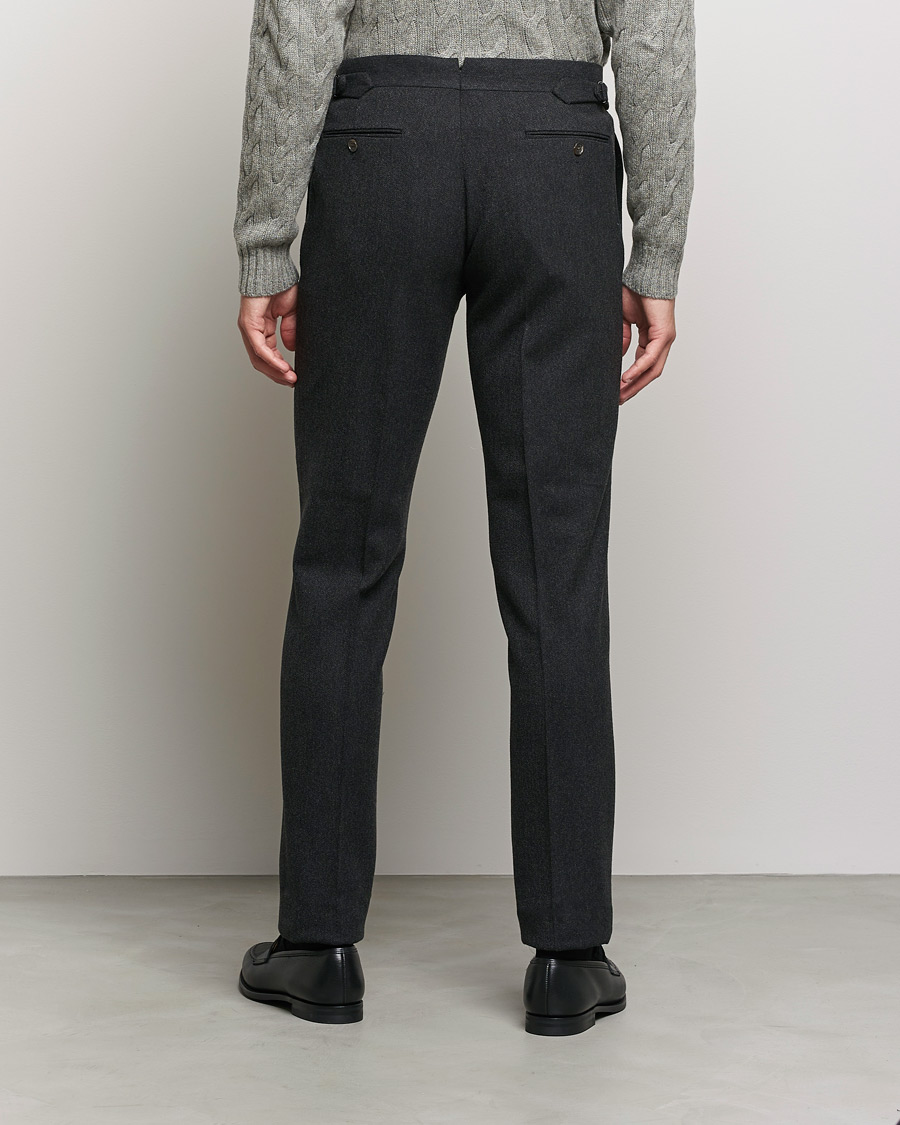 Heren | Broeken | Ralph Lauren Purple Label | Flat Front Flannel Trousers Dark Grey