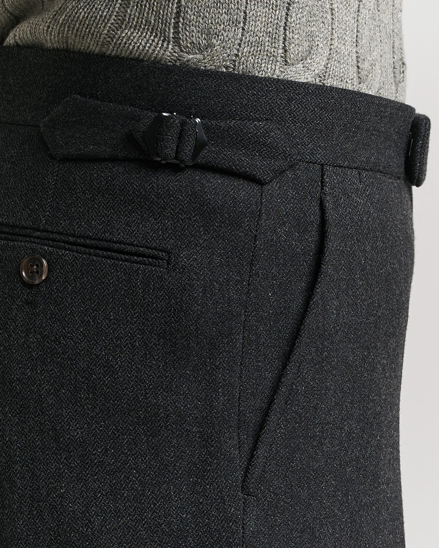 Heren | Broeken | Ralph Lauren Purple Label | Flat Front Flannel Trousers Dark Grey