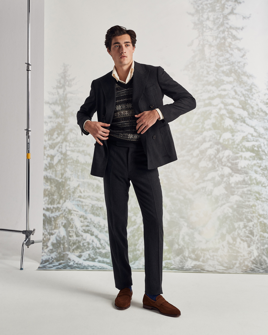 Heren | Broeken | Ralph Lauren Purple Label | Flat Front Flannel Trousers Dark Grey