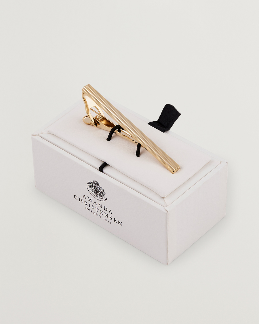 Heren | Amanda Christensen Ribbed Tie Clip Gold | Amanda Christensen | Ribbed Tie Clip Gold