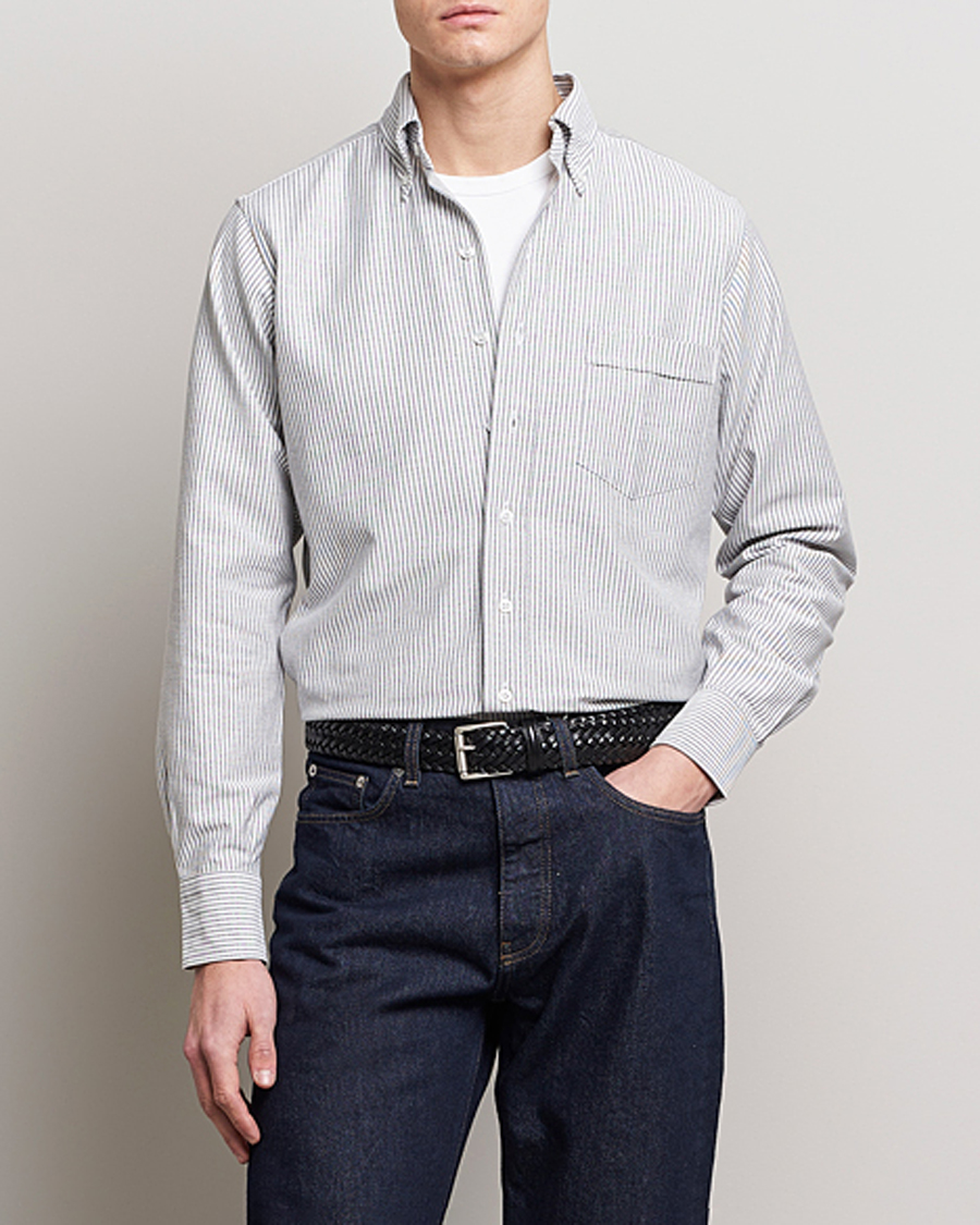 Heren | Overhemden | Drake's | Striped Button Down Oxford Shirt Black