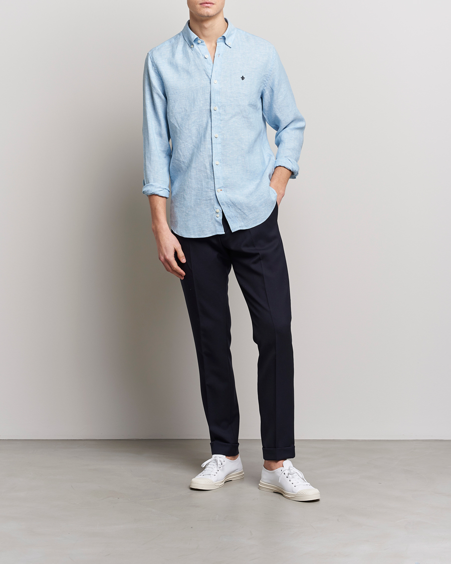 Heren | Overhemden | Morris | Douglas Button Down Linen Shirt Light Blue