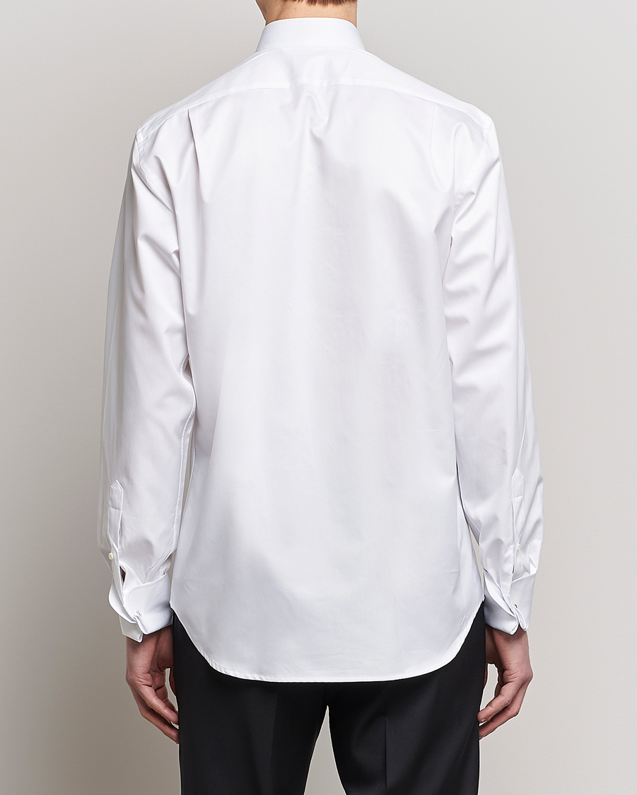 Heren | Overhemden | Stenströms | Fitted Body Stand Up Collar Plissè Shirt White