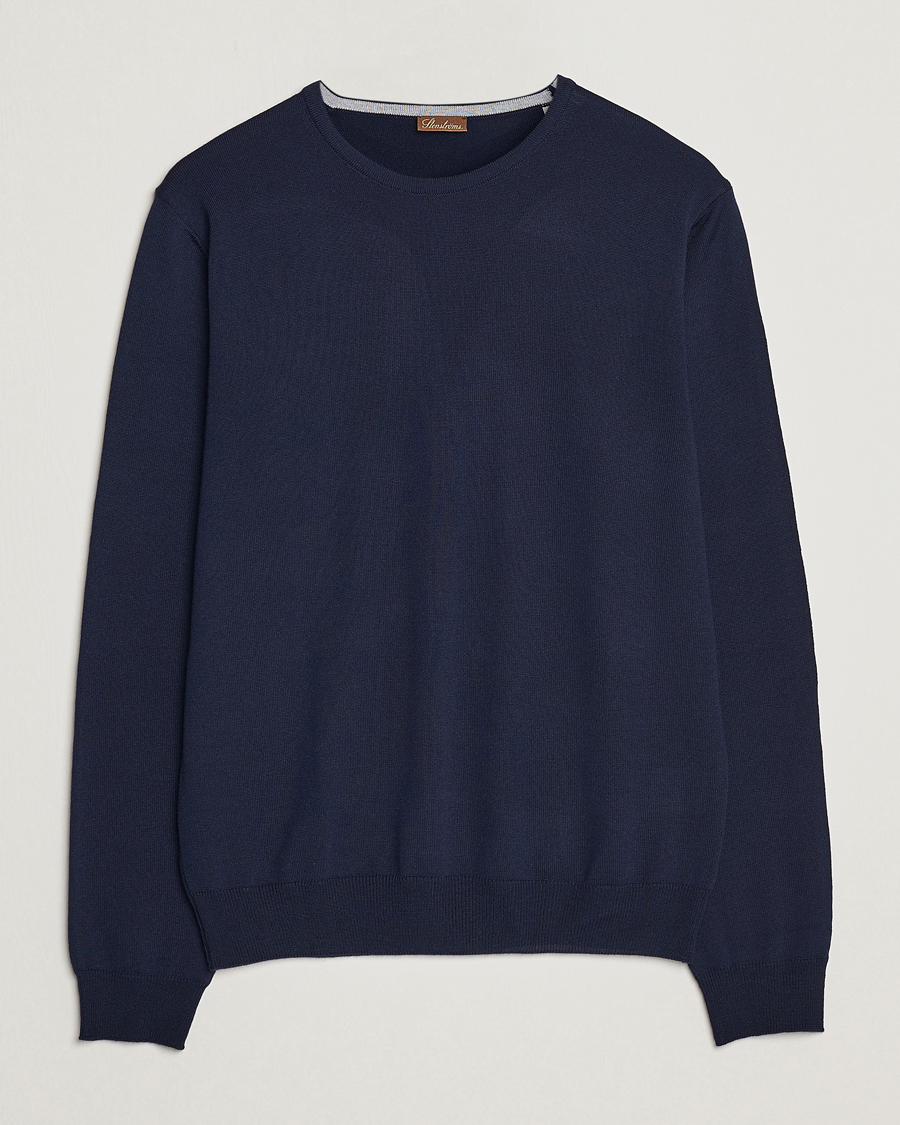 Heren | Truien | Stenströms | Merino Patch Crew Neck Navy/Light Grey