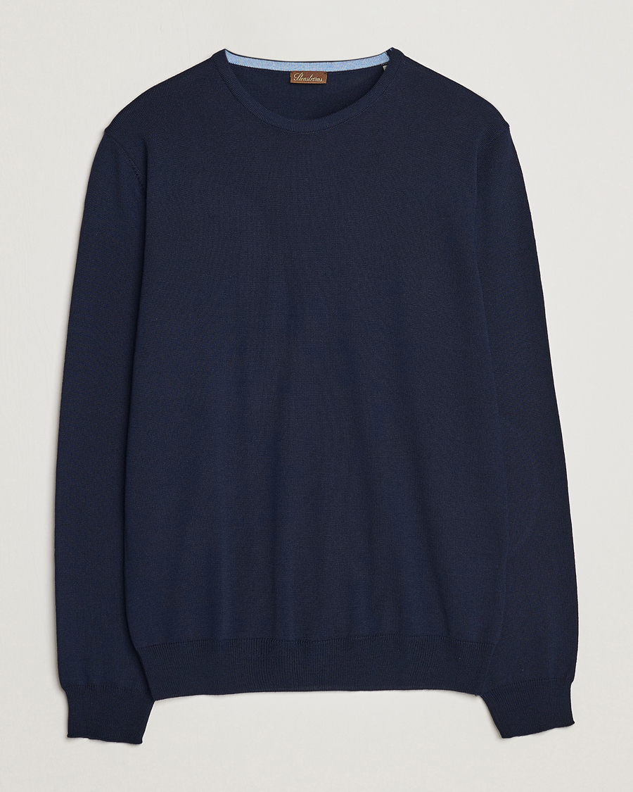 Heren | Truien | Stenströms | Merino Patch Crew Neck Navy/Light Blue