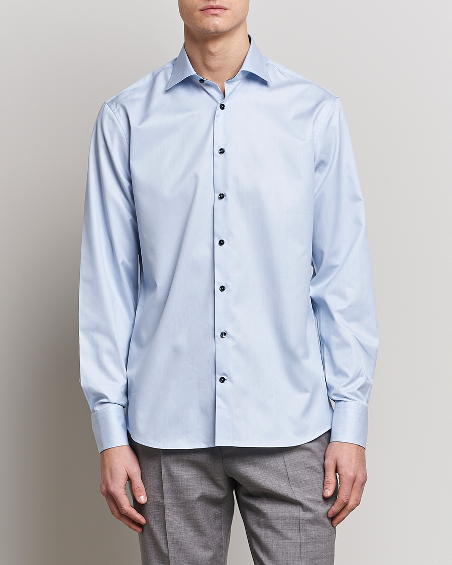 Heren | Overhemden | Stenströms | Fitted Body Contrast Cotton Shirt White/Blue