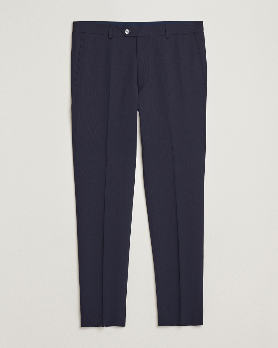Heren | Broeken | Oscar Jacobson | Denz Structured Wool Trousers Blue