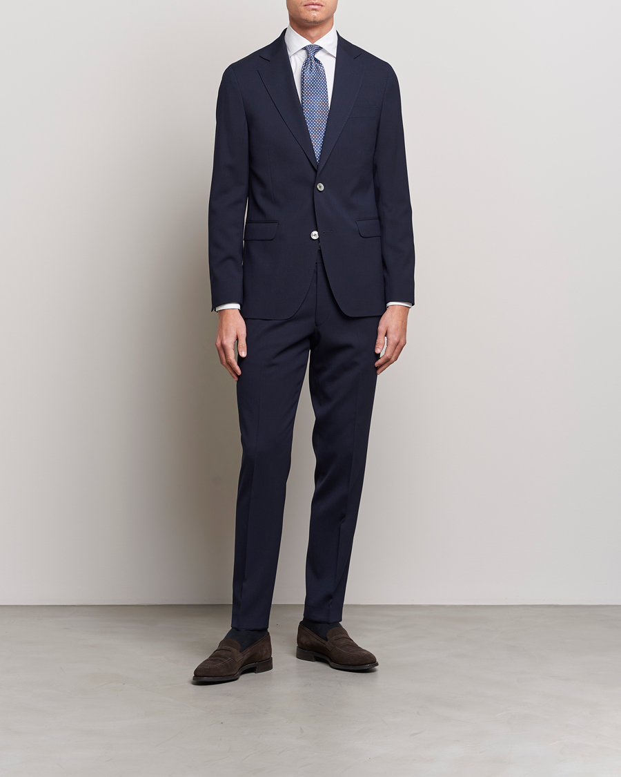 Heren | Broeken | Oscar Jacobson | Denz Structured Wool Trousers Blue