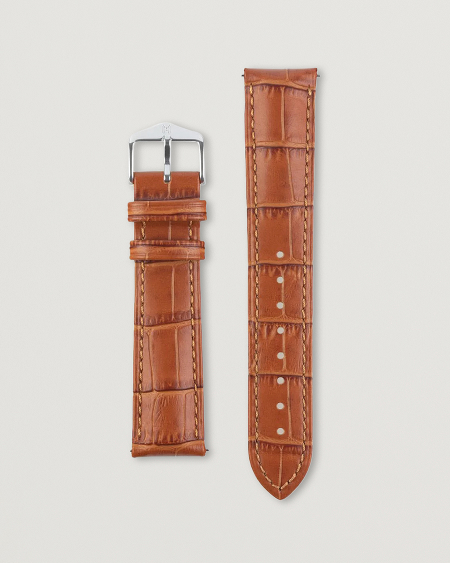 Heren | Horlogebandjes | HIRSCH | Duke Embossed Leather Watch Strap Honey Brown