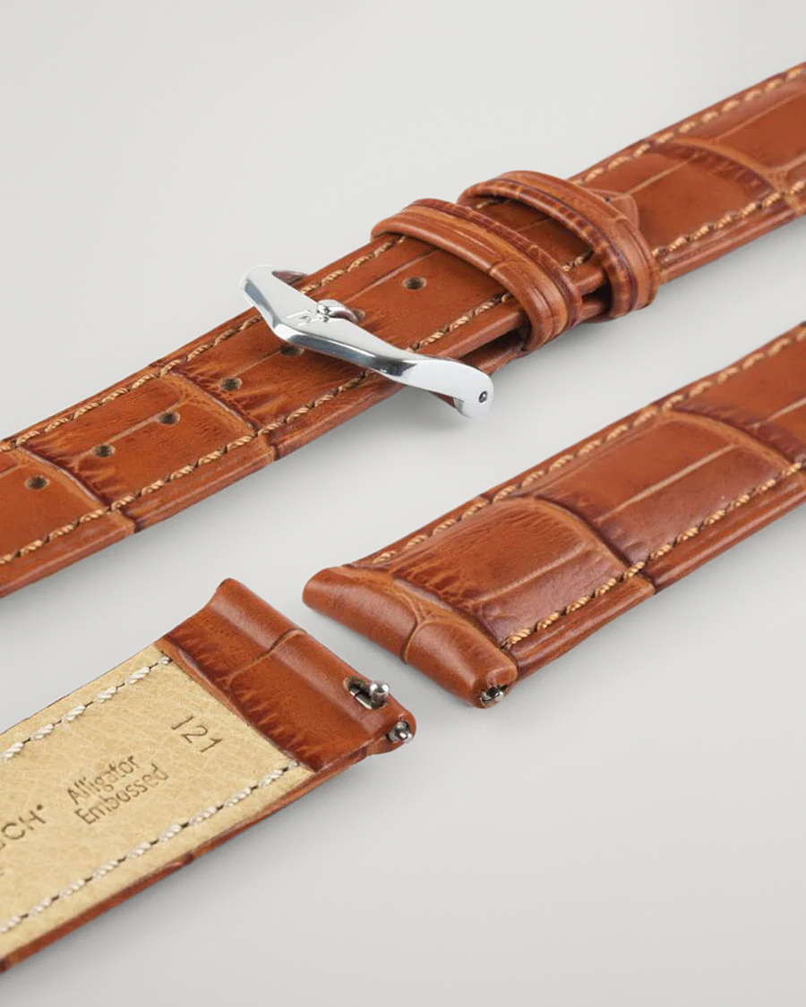 Heren | Horlogebandjes | HIRSCH | Duke Embossed Leather Watch Strap Honey Brown