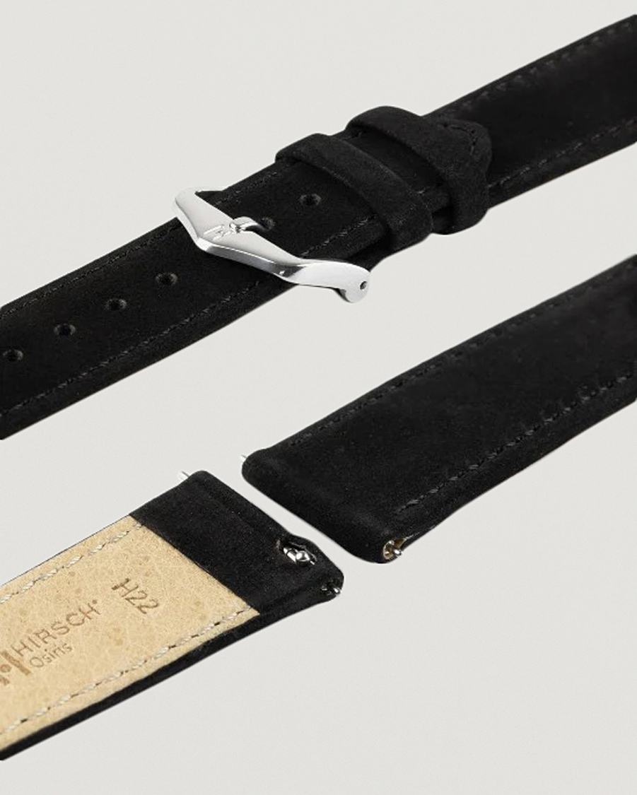 Heren | Horlogebandjes | HIRSCH | Osiris Calf Leather Nubuck Effect Watch Strap Black