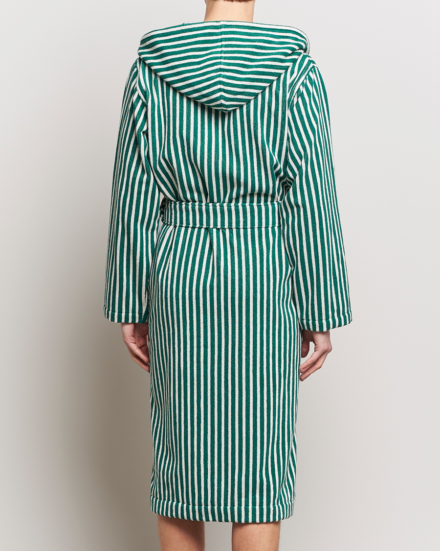 Heren | Pyjama's en gewaden | Tekla | Organic Terry Hooded Bathrobe Teal Green Stripes