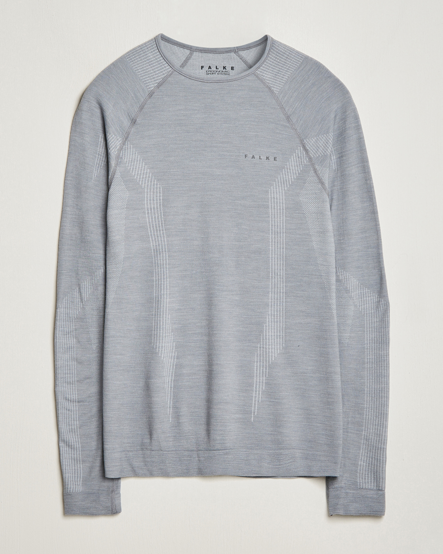 Heren | T-shirts | Falke Sport | Falke Long Sleeve Wool Tech Shirt Grey Heather