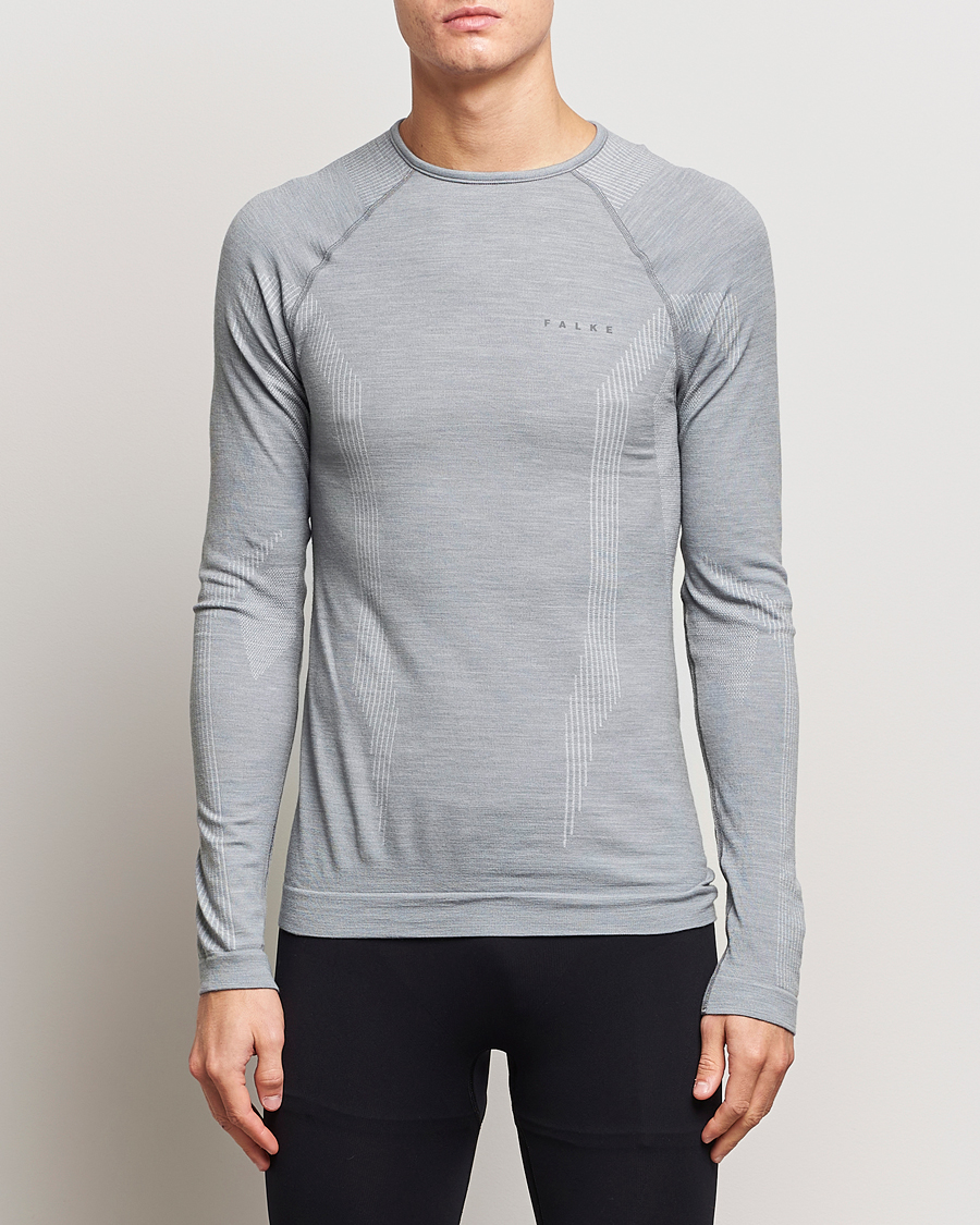 Heren | T-shirts | Falke Sport | Falke Long Sleeve Wool Tech Shirt Grey Heather