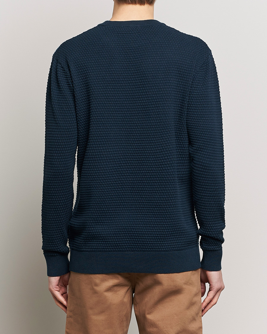 Heren | Truien | KnowledgeCotton Apparel | Vagn Bubble Knit Cotton Crew Neck Total Eclipse