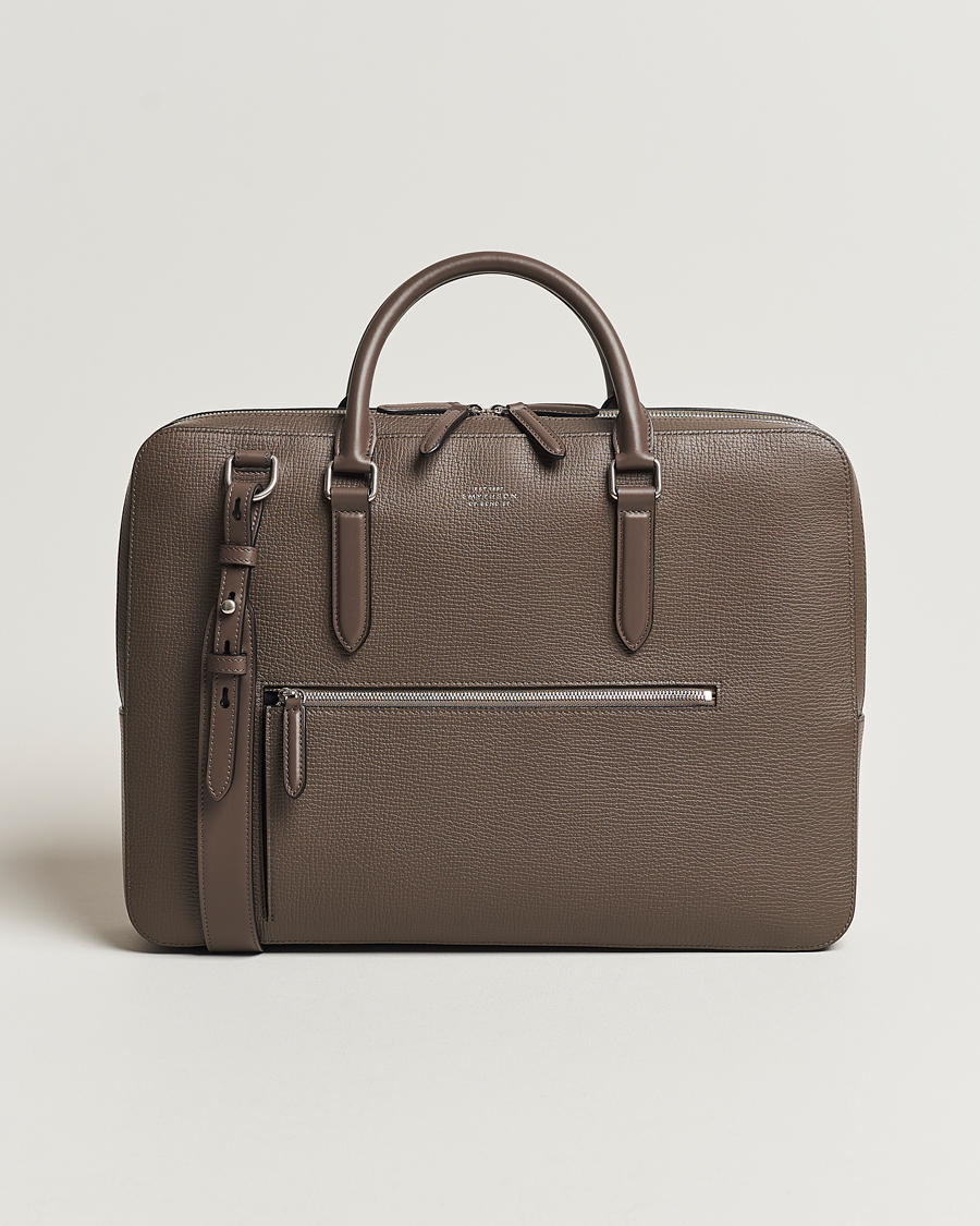 Heren | Smythson Ludlow Large Briefcase with Zip Front Dark Taupe | Smythson | Ludlow Large Briefcase with Zip Front Dark Taupe