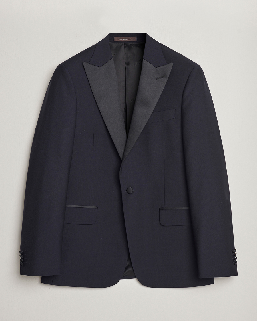 Heren | Blazers | Oscar Jacobson | Frampton Wool Tuxedo Blazer Navy