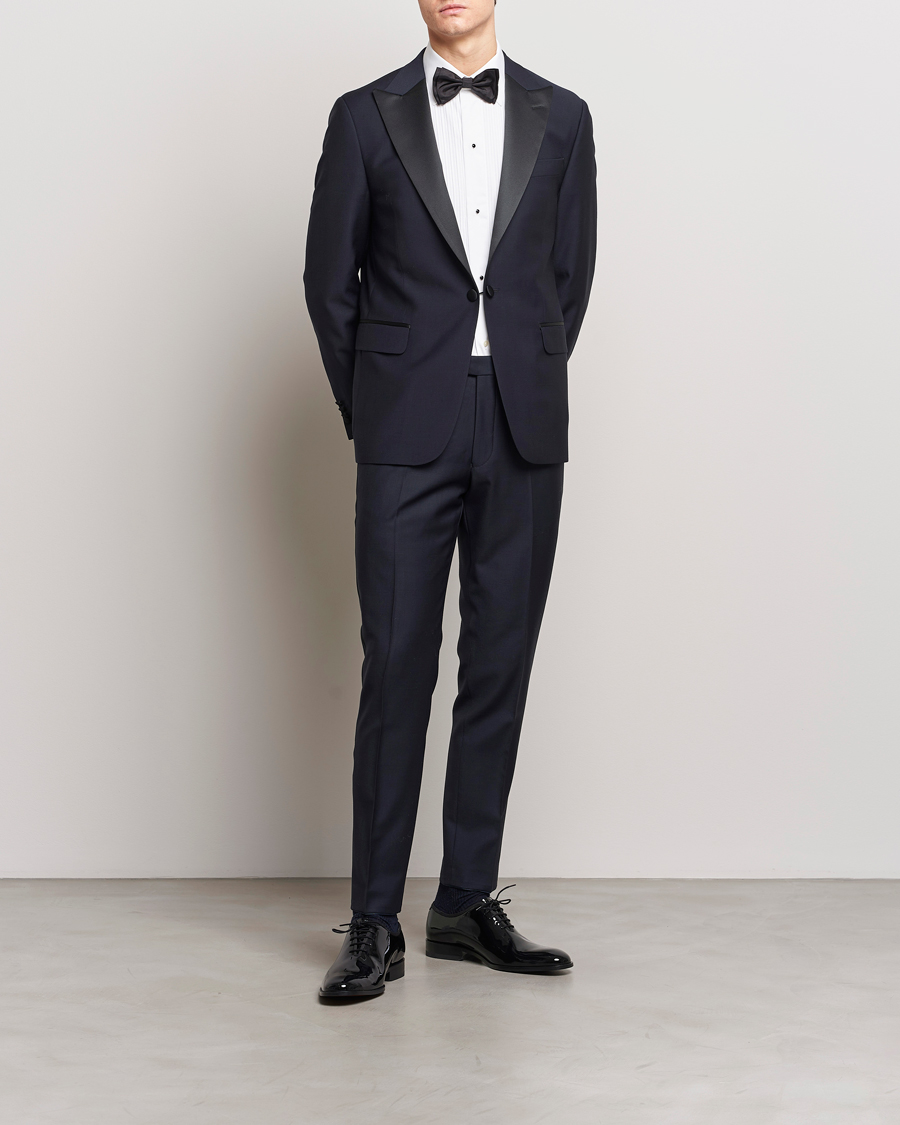 Heren | Blazers | Oscar Jacobson | Frampton Wool Tuxedo Blazer Navy