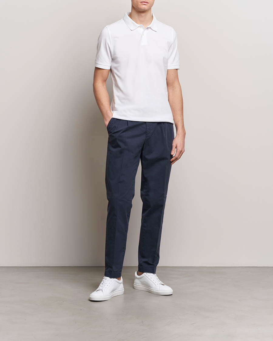 Heren | Polo's | Stenströms | Organic Cotton Piquet Polo Shirt White