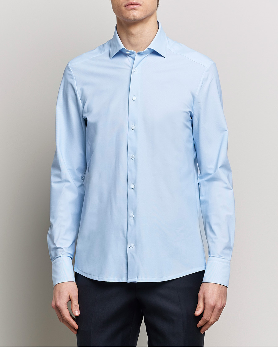 Heren | Overhemden | Stenströms | Slimline Micro Check Cut Away 4-Way Stretch Shirt Blue