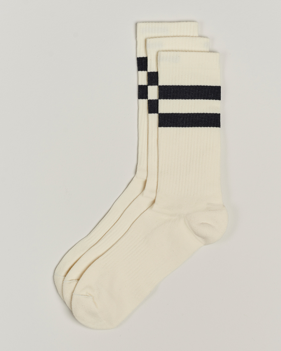 Heren | Ondergoed | Sweyd | 3-Pack Two Stripe Cotton Socks White/Black