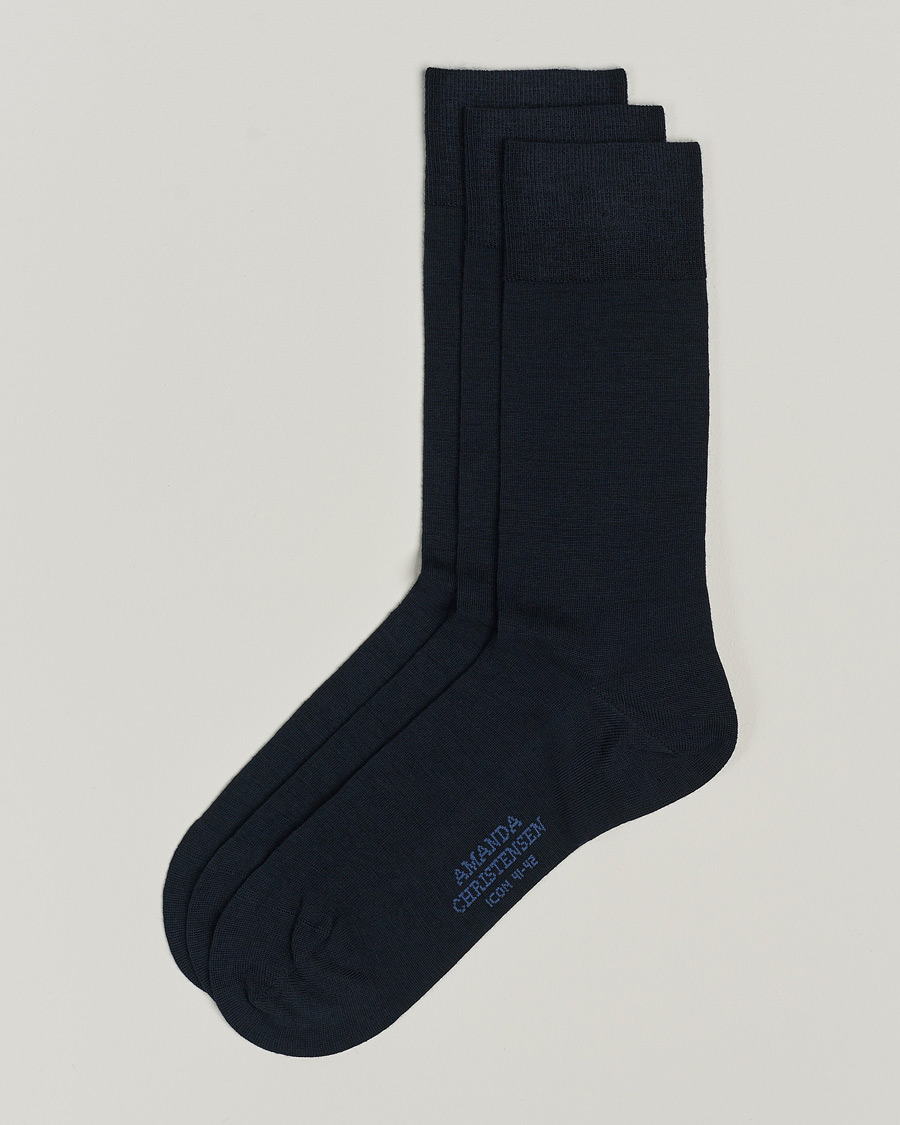 Heren | Ondergoed | Amanda Christensen | 3-Pack Icon Wool/Cotton Socks Dark Navy