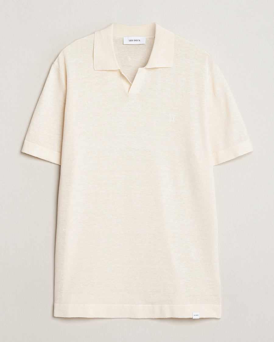 Heren | Polo's | LES DEUX | Emmanuel Linen/Cotton Polo Knit Ivory