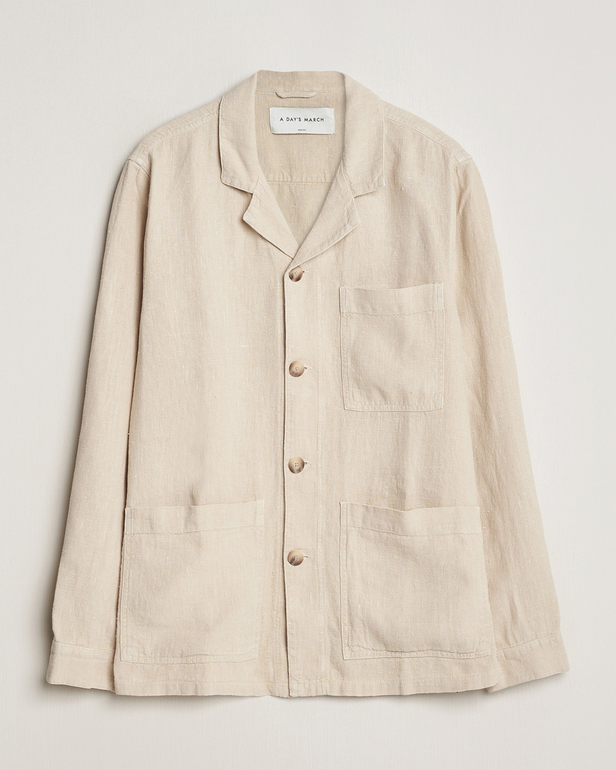 Heren | Jassen | A Day's March | Banagher Linen Overshirt Oyster
