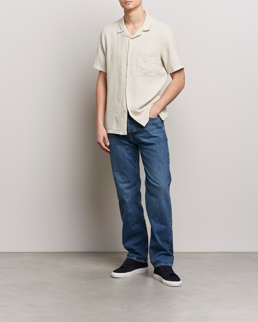 Heren | Overhemden | A Day's March | Yamu Linen Short Sleeve Shirt Sand