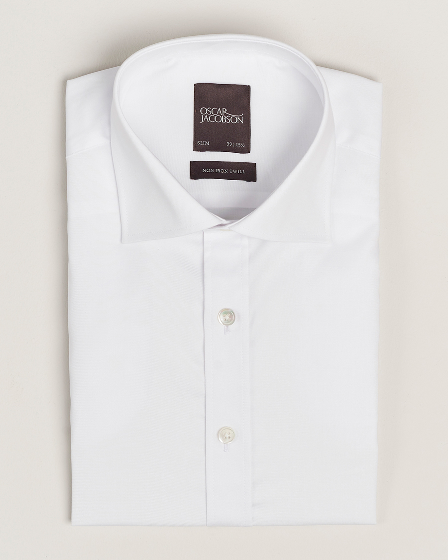 Heren | Overhemden | Oscar Jacobson | Slim Fit Cut Away Non Iron Twill Optical White