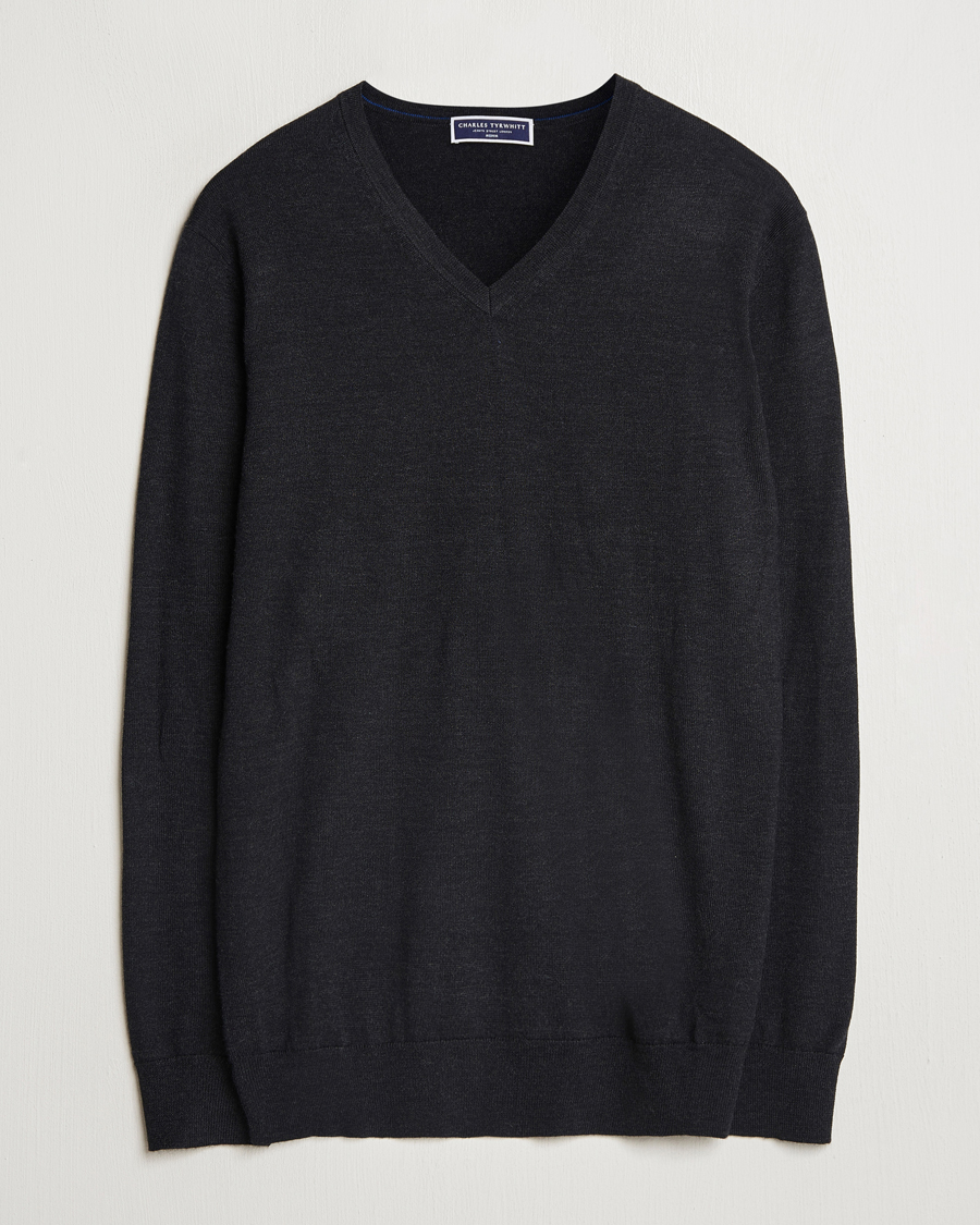 Heren | Truien | Charles Tyrwhitt | Pure Merino V-Neck Jumper Dark Charcoal