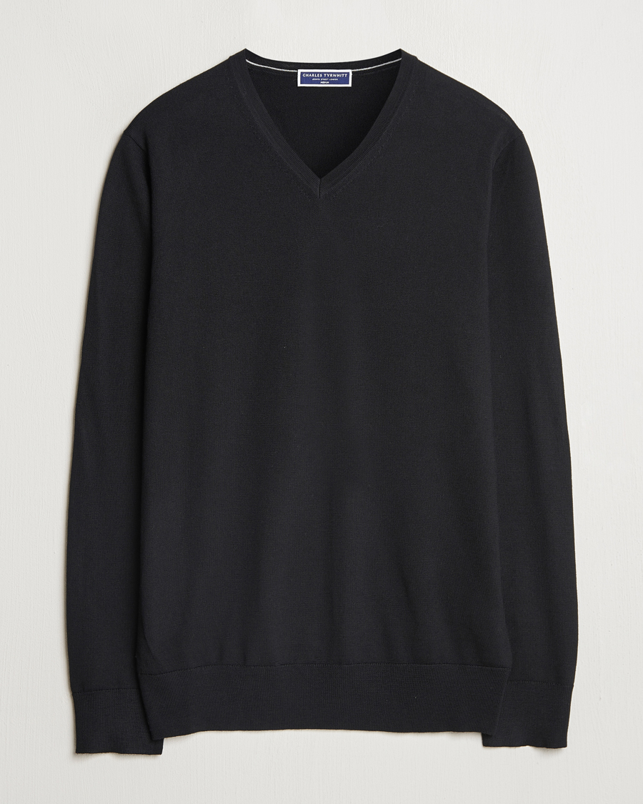 Heren | Truien | Charles Tyrwhitt | Pure Merino V-Neck Jumper Black