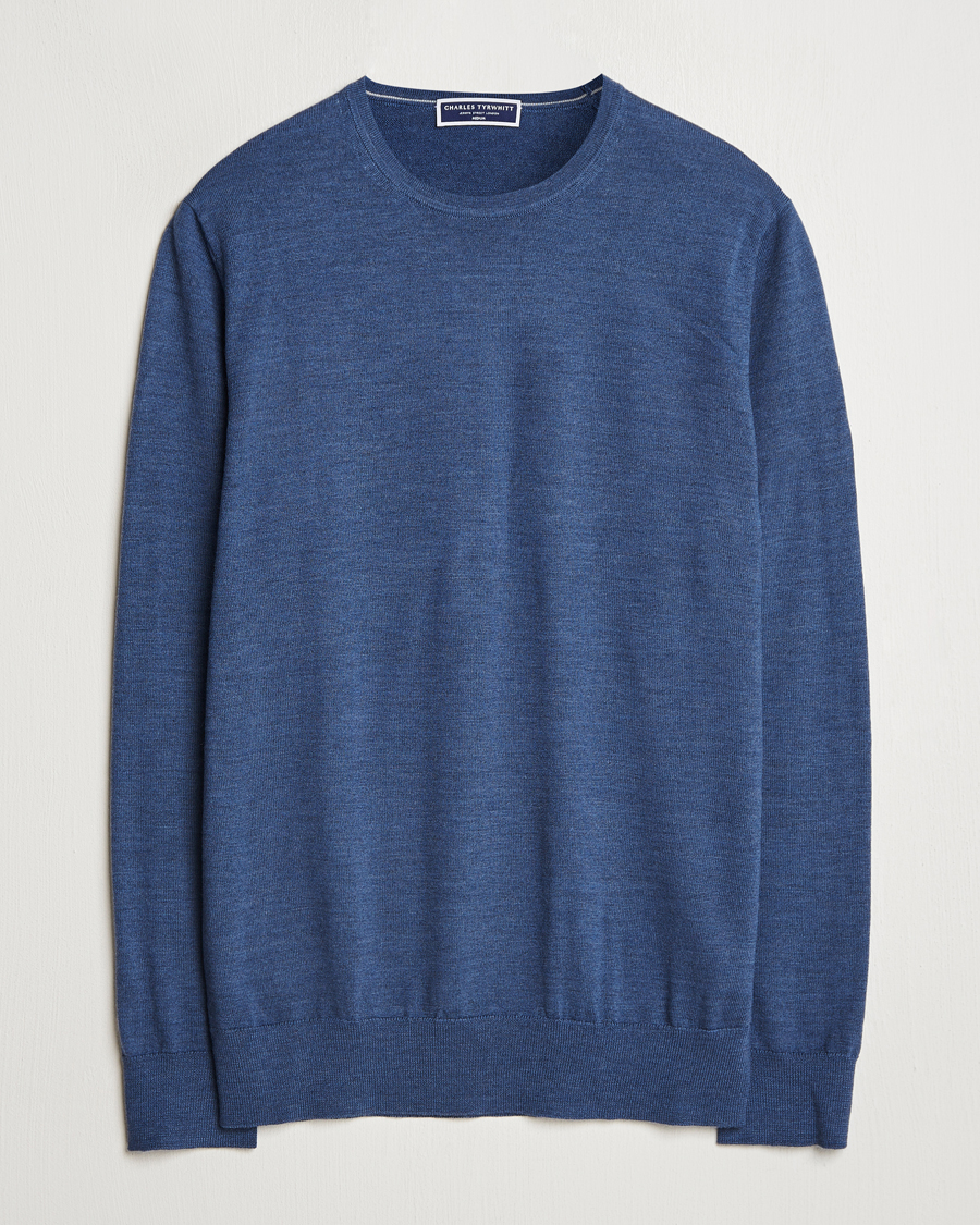 Heren | Truien | Charles Tyrwhitt | Pure Merino Crew Neck Jumper Indigo Blue