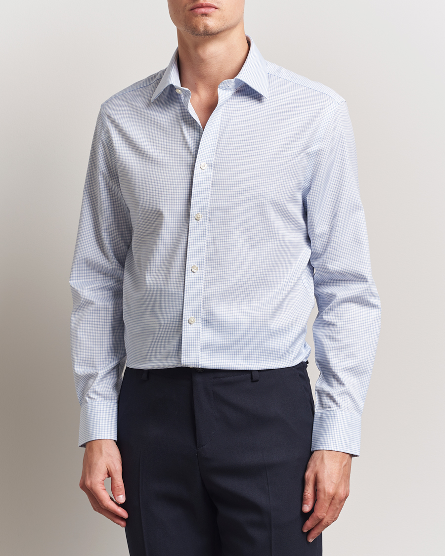 Heren | Overhemden | Charles Tyrwhitt | Slim Fit Non Iron Mini Grid Check Shirt Sky Blue