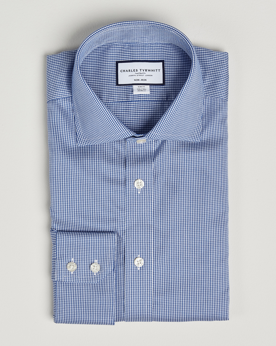 Heren | Overhemden | Charles Tyrwhitt | Slim Fit Non Iron Puppytooth Shirt Royal Blue