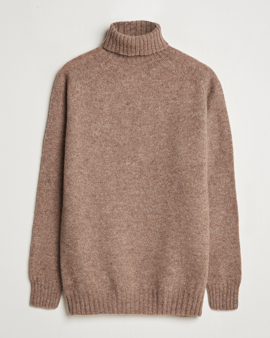 Heren | Truien | Harley Of Scotland | Supersoft Lambswool Rollneck Nutmeg Brown
