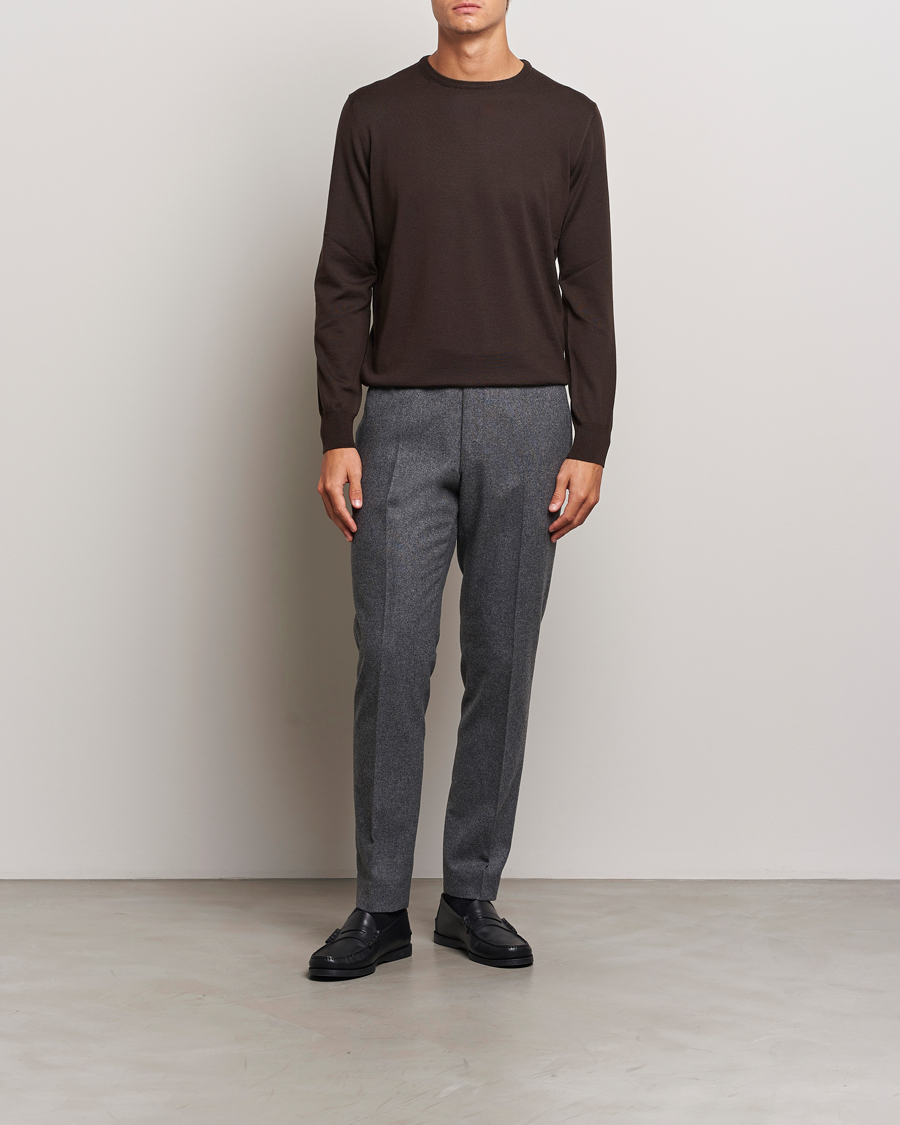 Heren | Truien | Morgano | Extra Fine Merino Wool Crewneck Dark Brown